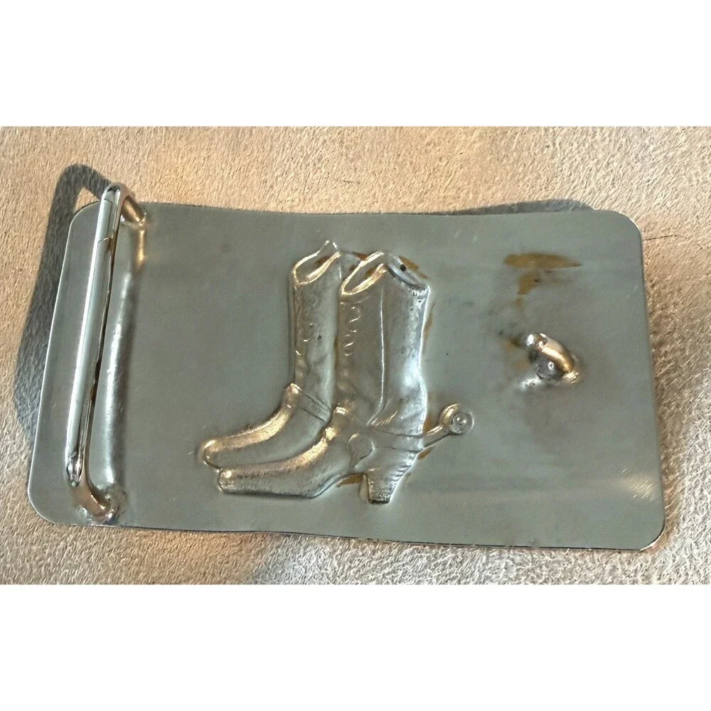Silver Plated Cowboy or Cowgirl Boots USA Belt Buckle with Stars Vintage